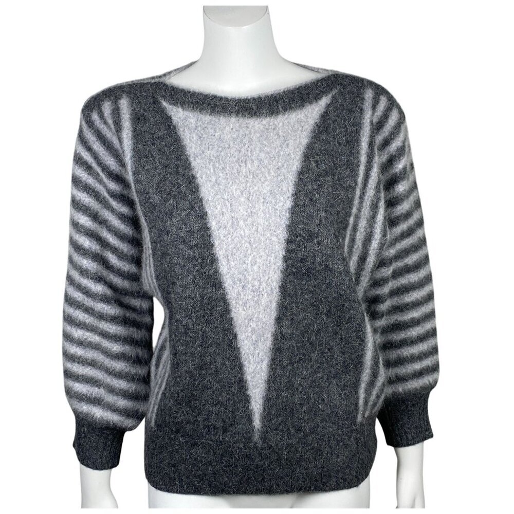 Vintage 90s Big Star Wool Blend Sweater Womens M Boatneck Gray 3/4 Sleeve